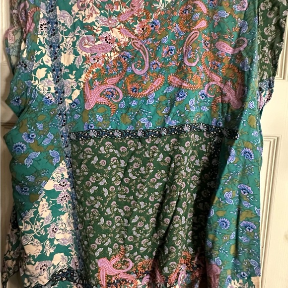Fun2Fun Paisley Teal and VNeck Pink Short Sleeve Shirt 2XL - Picture 2 of 5
